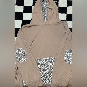 Leopard Accent Tan Hoodie
